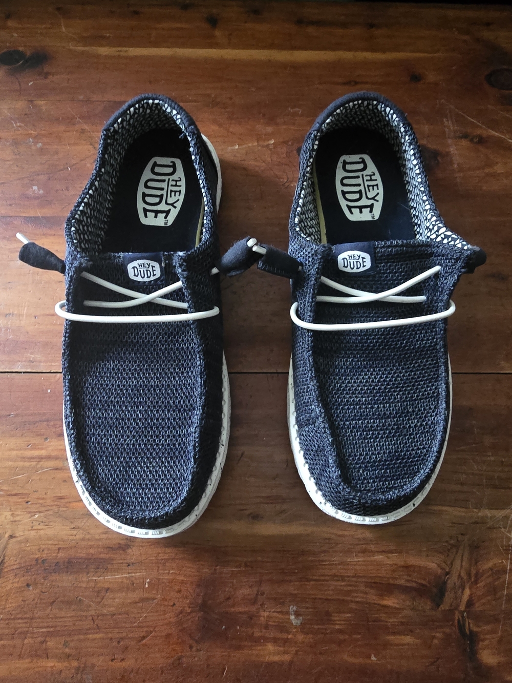 Hey Dude Navy Knit Slip-On Shoes with White Laces